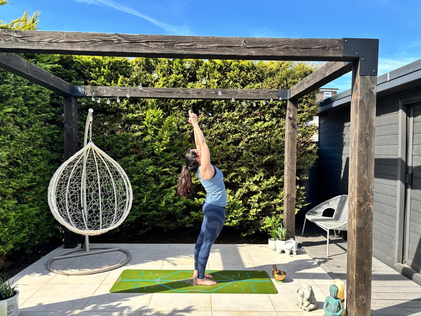 Mountain pose with arms stretching up high